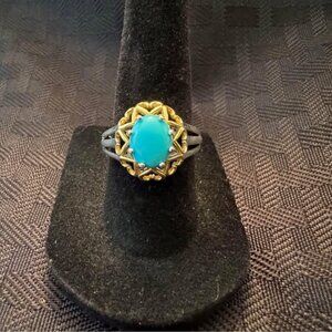 Sterling Silver & 14 KT Yellow Gold Clad Sleeping Turquoise Ring (size 7)